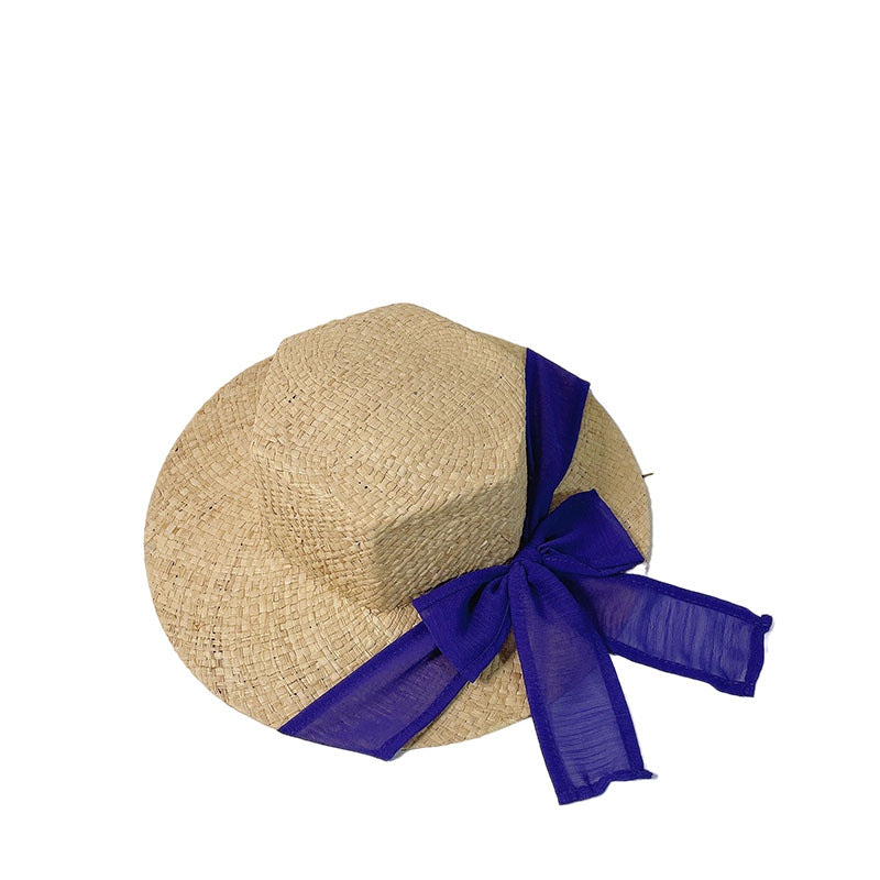 Korean Style Hexagonal Raffia Straw Hat With Bowknot Beach Hat With Big Brim