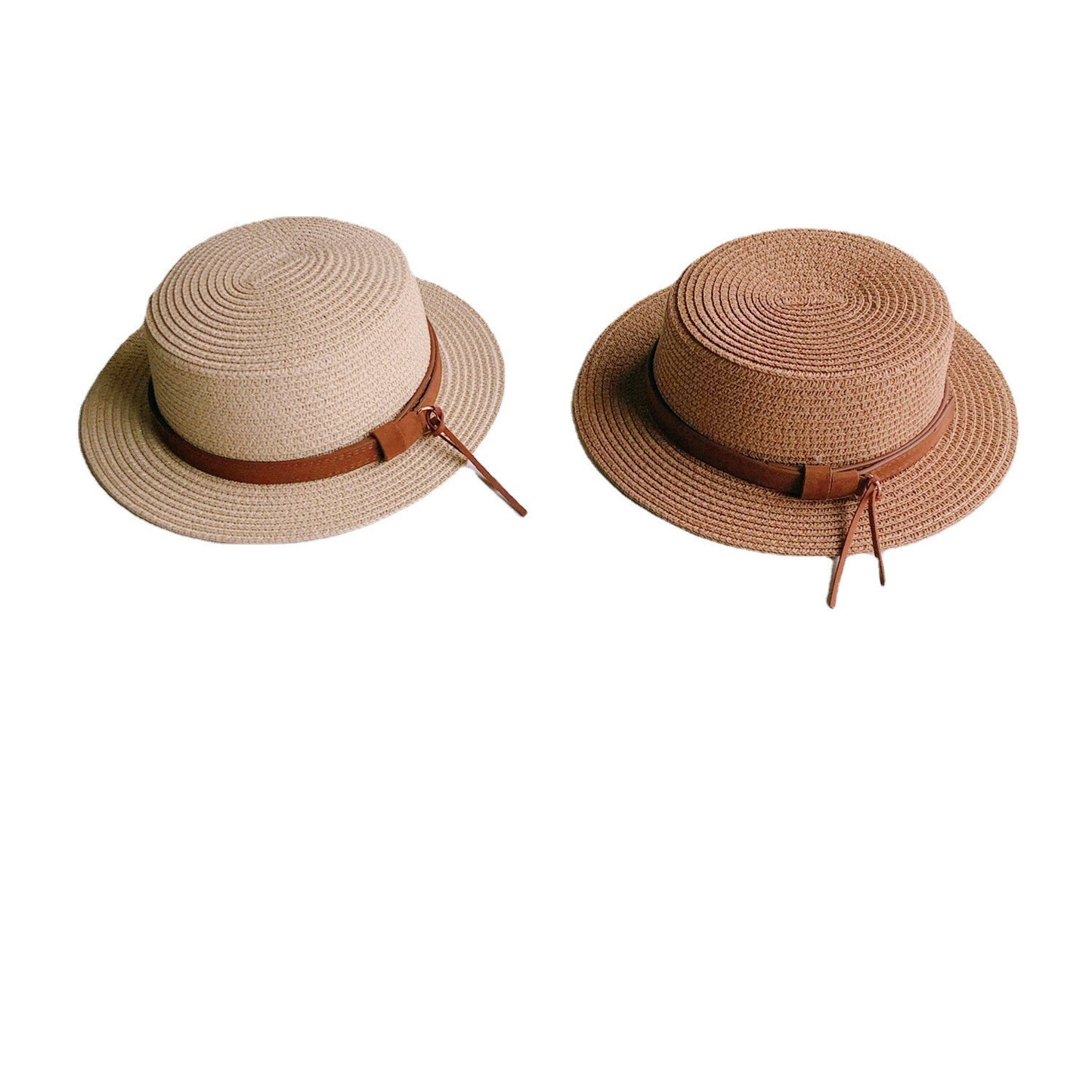 Ins Wind Personality Leather Buckle Children Flat Top For Men And Women Beach Hat