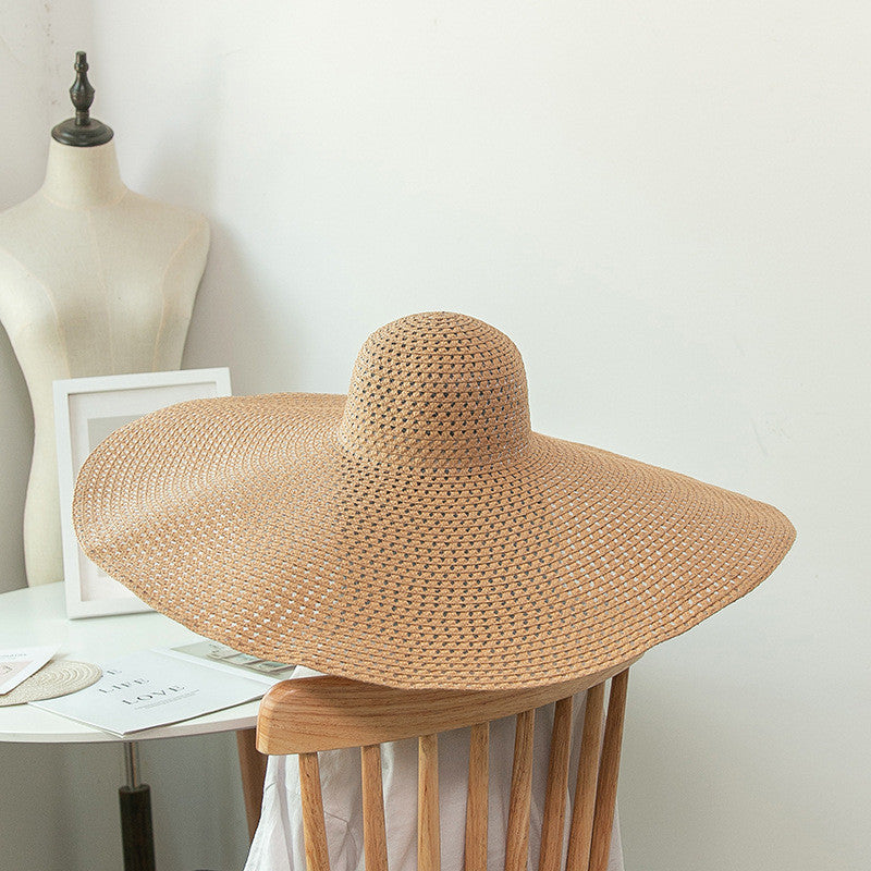 Women's Straw Woven Beach Hat With Oversized Eaves